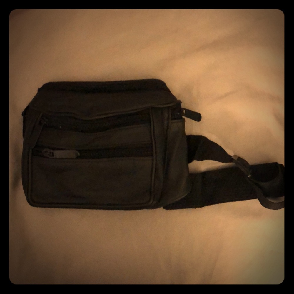 Adjustable black leather belt bag
